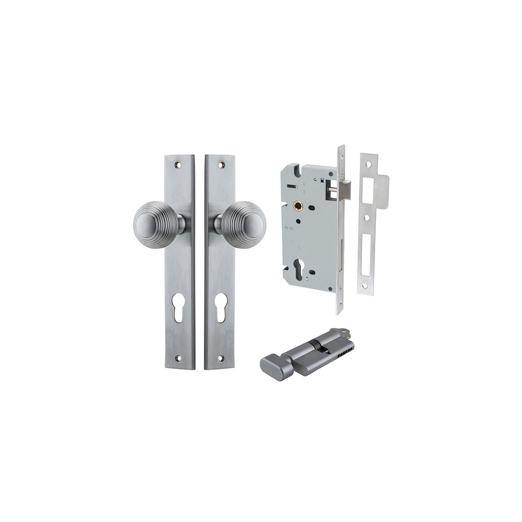 Guildford Knob - Rectangular Backplate Brushed Chrome / Entrance / Entrance Kit (Key-Thumb)