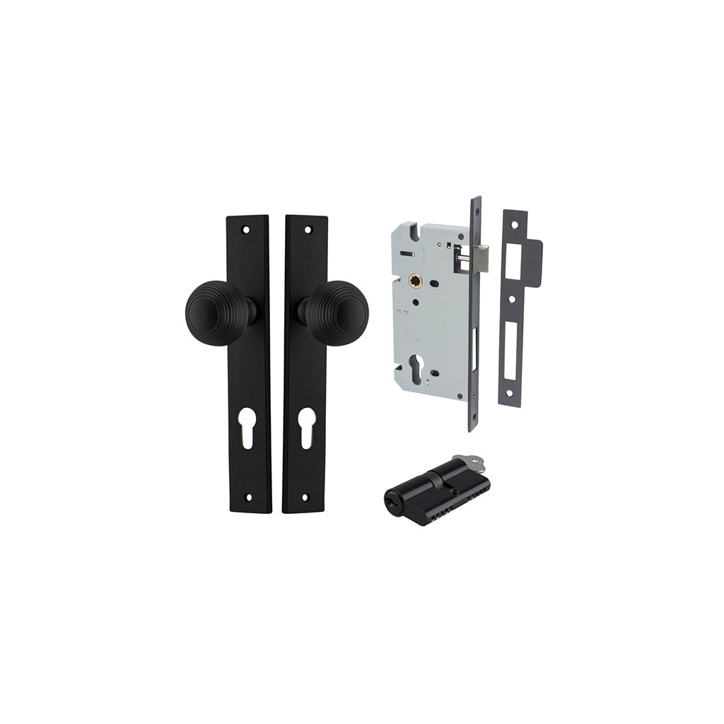 Guildford Knob - Rectangular Backplate Matt Black / Entrance / Entrance Kit Dual Function (Key-Key)