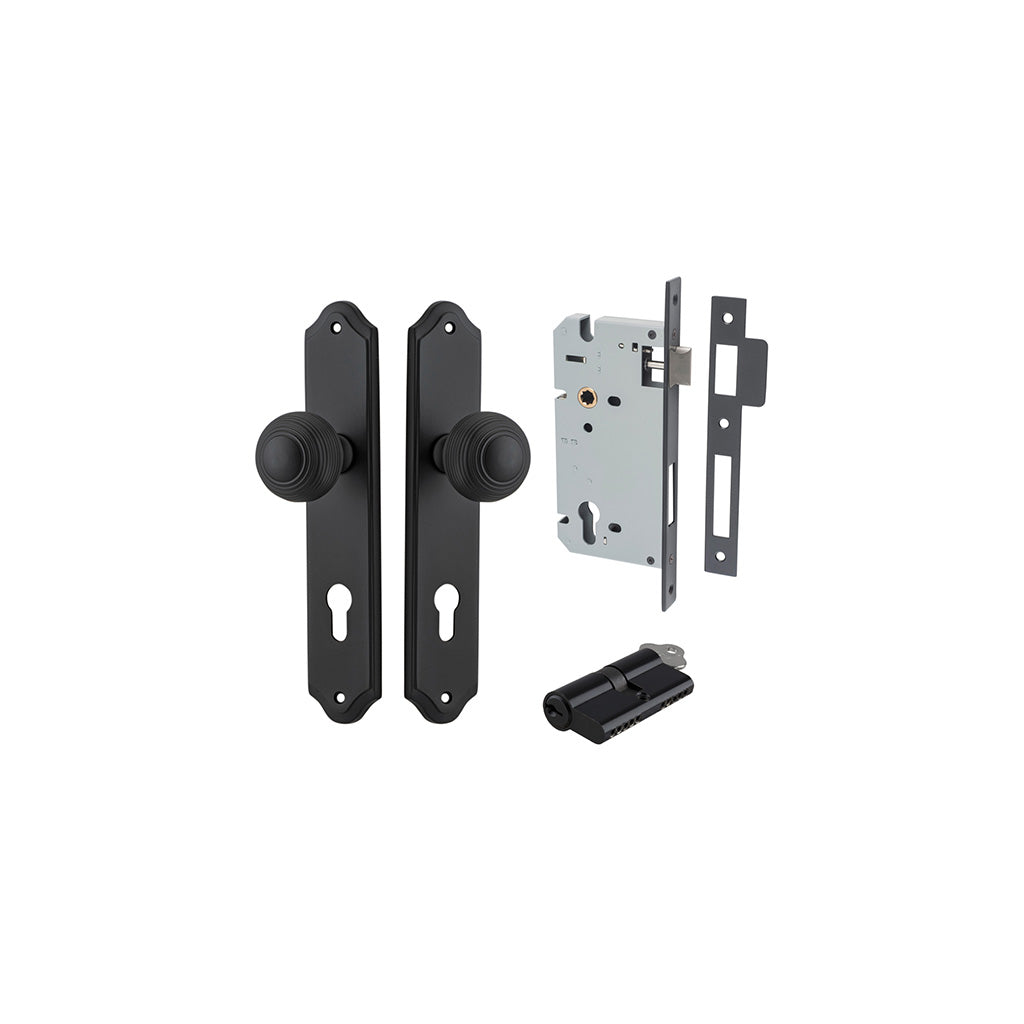 Guildford Knob - Shouldered Backplate Matt Black / Entrance / Entrance Kit Dual Function (Key-Key)
