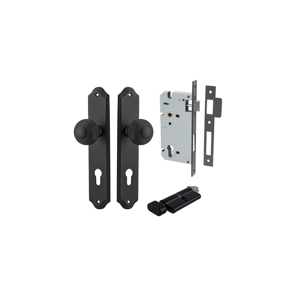 Guildford Knob - Shouldered Backplate Matt Black / Entrance / Entrance Kit (Key-Thumb)