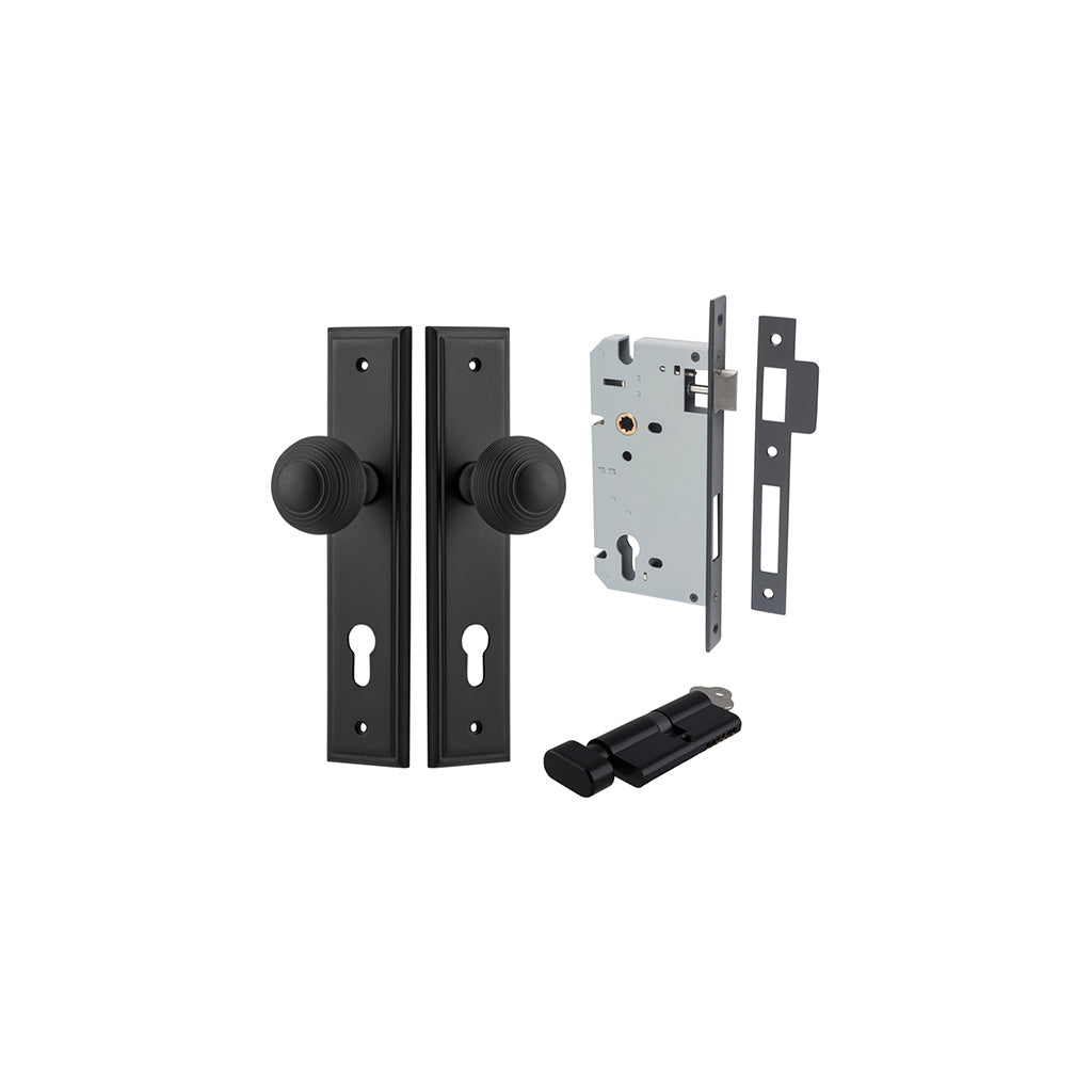 Guildford Knob - Stepped Backplate Matt Black / Entrance / Entrance Kit (Key-Thumb)