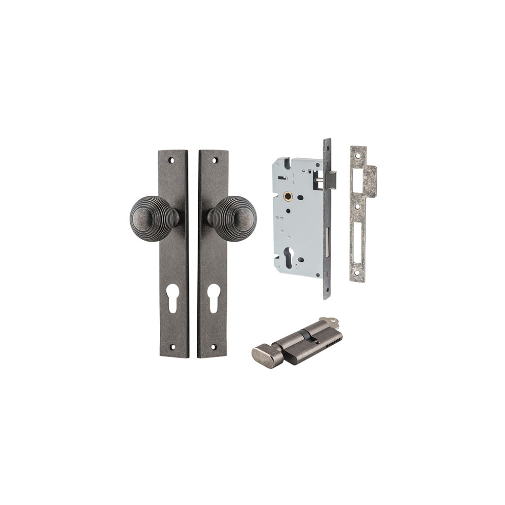 Guildford Knob - Rectangular Backplate Distressed Nickel / Entrance / Entrance Kit (Key-Thumb)