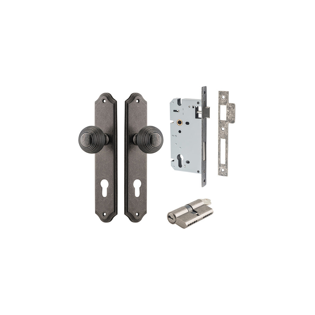 Guildford Knob - Shouldered Backplate Distressed Nickel / Entrance / Entrance Kit Dual Function (Key-Key)