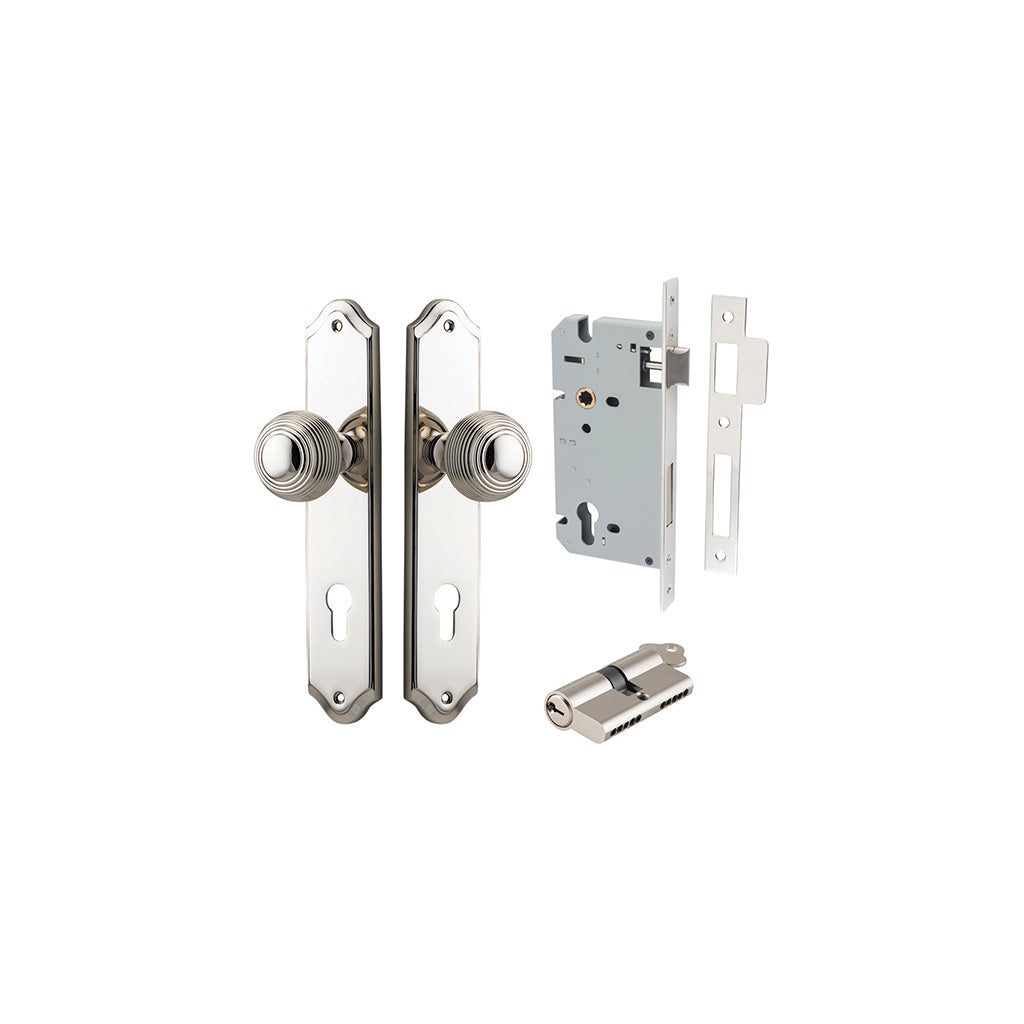 Guildford Knob - Shouldered Backplate Polished Nickel / Entrance / Entrance Kit Dual Function (Key-Key)