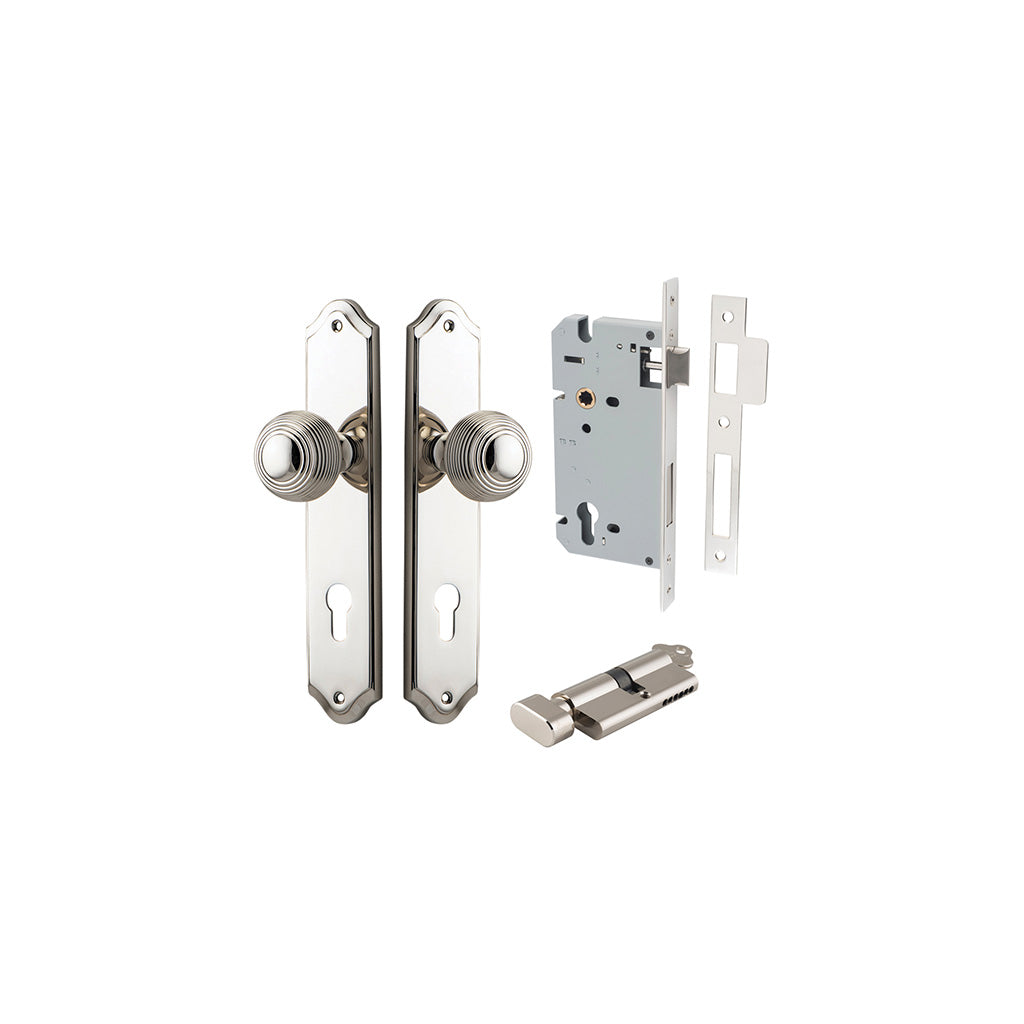 Guildford Knob - Shouldered Backplate Polished Nickel / Entrance / Entrance Kit (Key-Thumb)