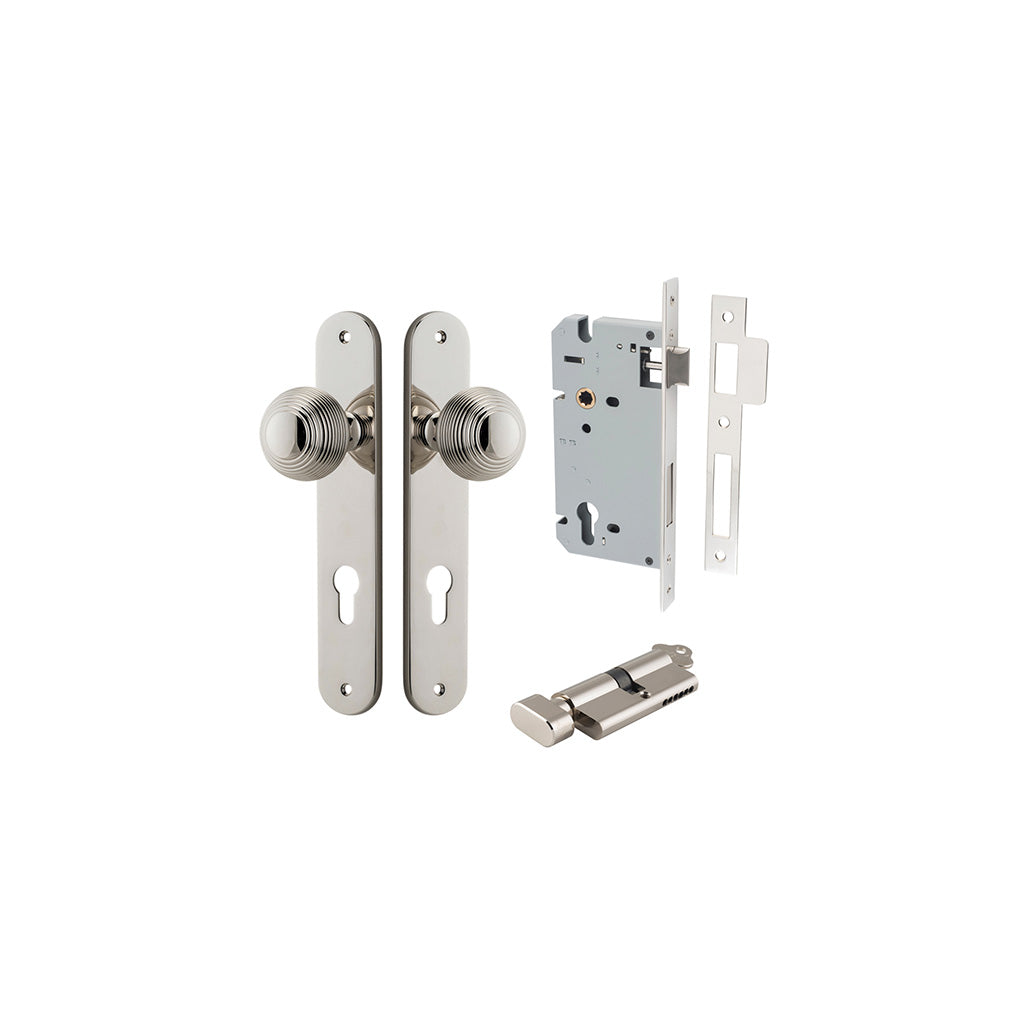 Guildford Knob - Oval Backplate Polished Nickel / Entrance / Entrance Kit (Key-Thumb)