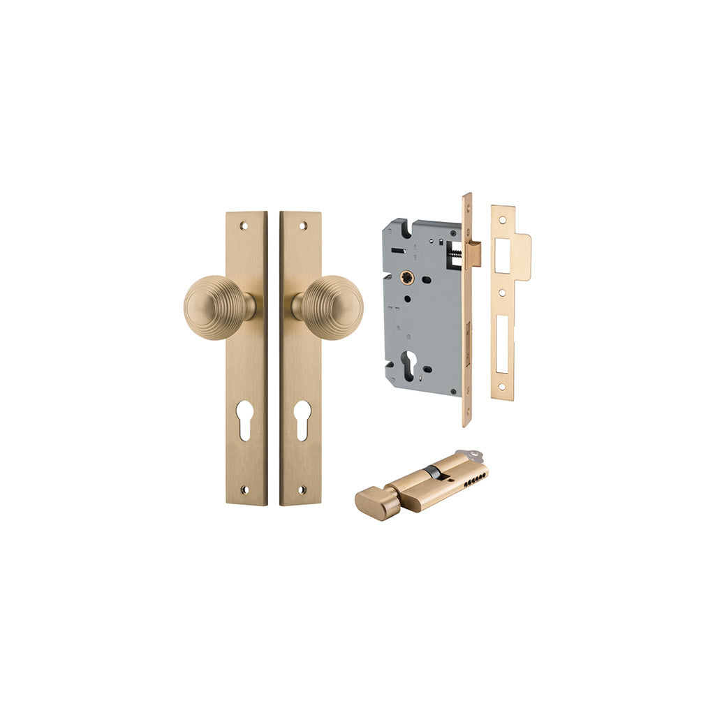 Guildford Knob - Rectangular Backplate Brushed Brass / Entrance / Entrance Kit (Key-Thumb)
