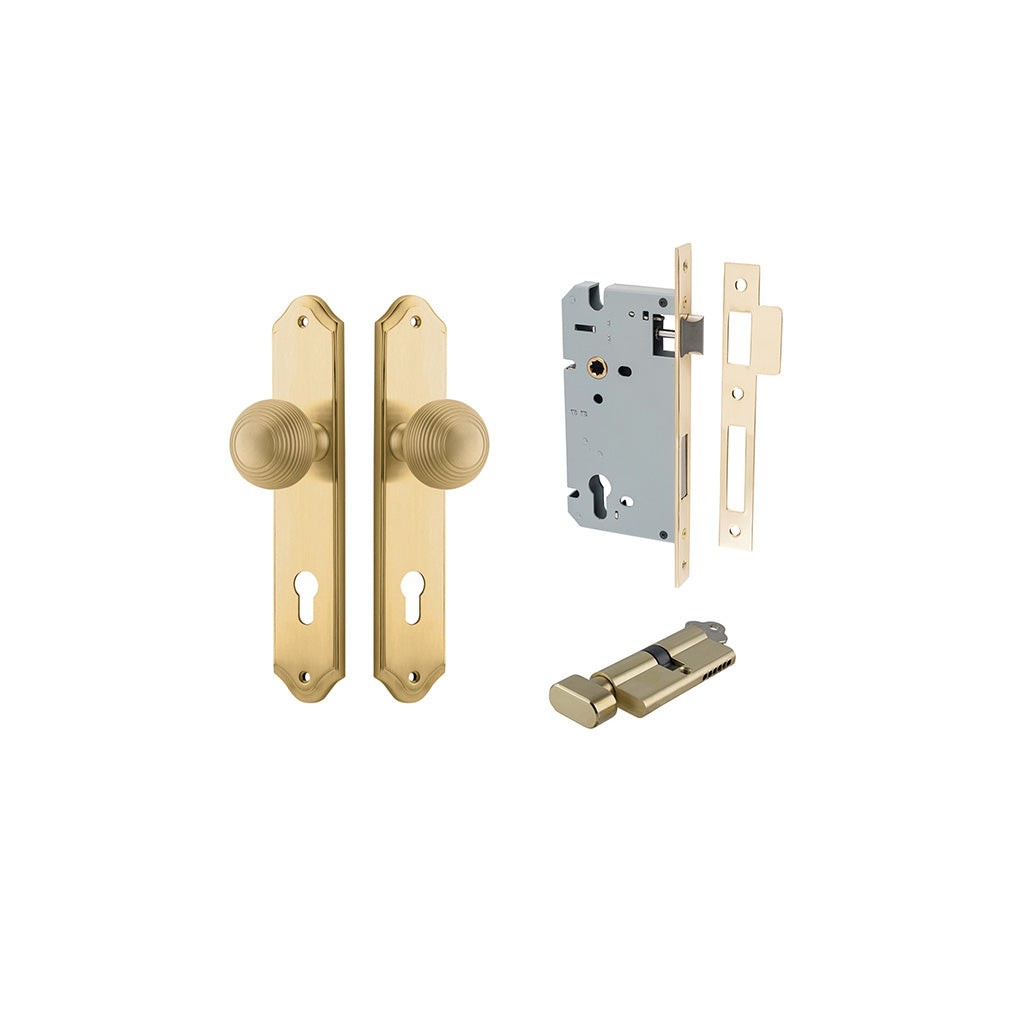 Guildford Knob - Shouldered Backplate Brushed Brass / Entrance / Entrance Kit (Key-Thumb)