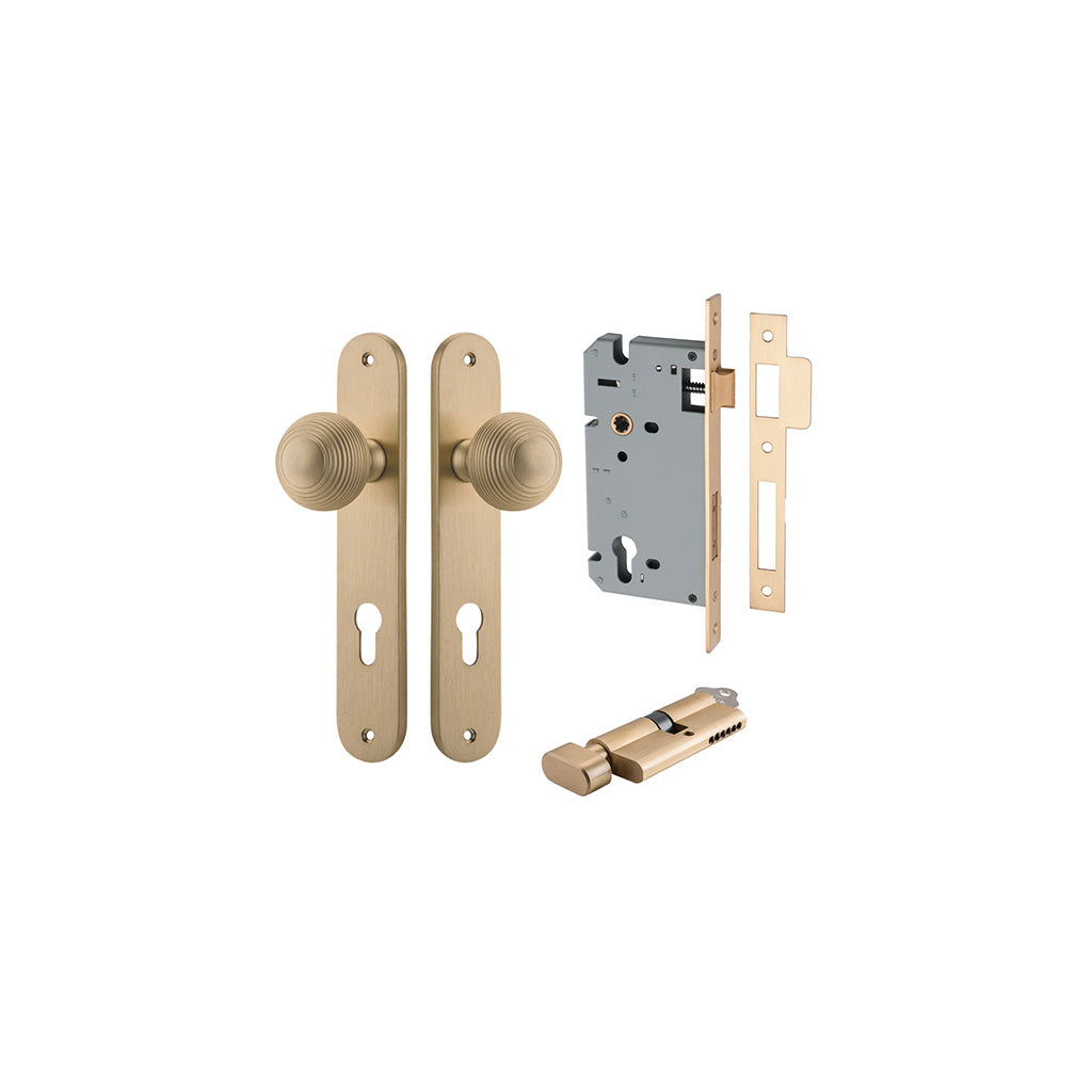 Guildford Knob - Oval Backplate Brushed Brass / Entrance / Entrance Kit (Key-Thumb)