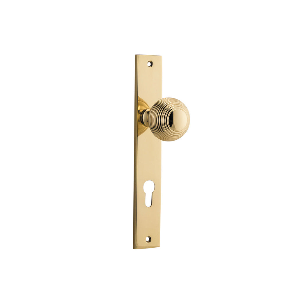 Guildford Knob - Rectangular Backplate Polished Brass / Entrance / Lever Set Only