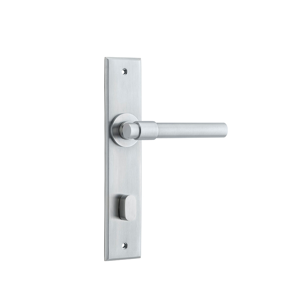 Helsinki Lever - Chamfered Backplate Brushed Chrome / Privacy / Lever Set Only