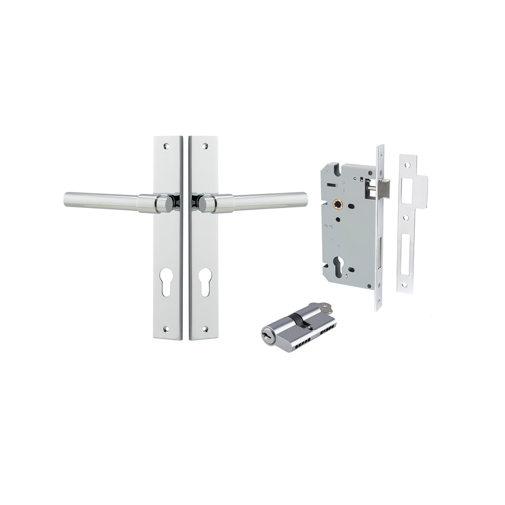 Helsinki Lever - Rectangular Backplate Polished Chrome / Entrance / Entrance Kit Dual Function (Key-Key)