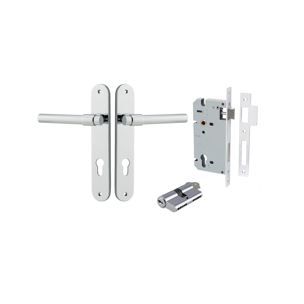 Helsinki Lever - Oval Backplate Polished Chrome / Entrance / Entrance Kit Dual Function (Key-Key)