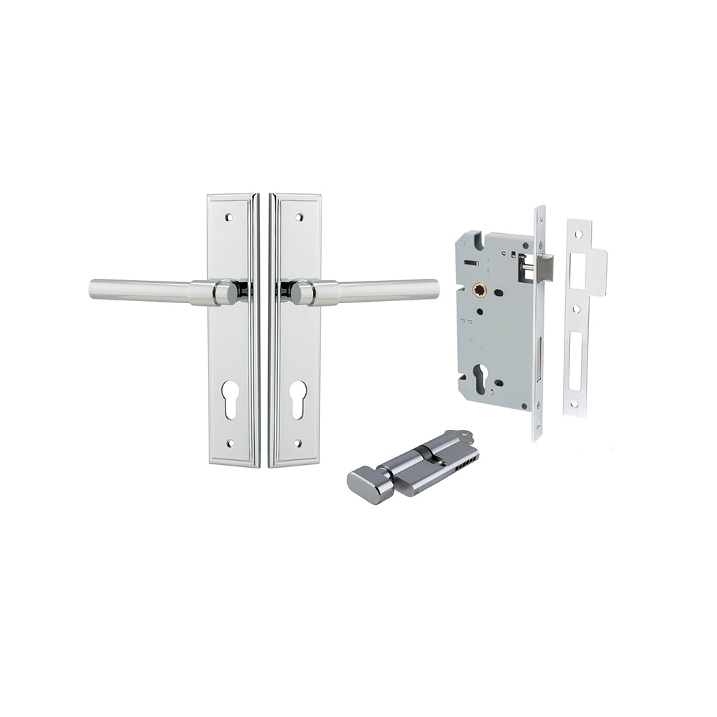 Helsinki Lever - Stepped Backplate Polished Chrome / Entrance / Entrance Kit (Key-Thumb)