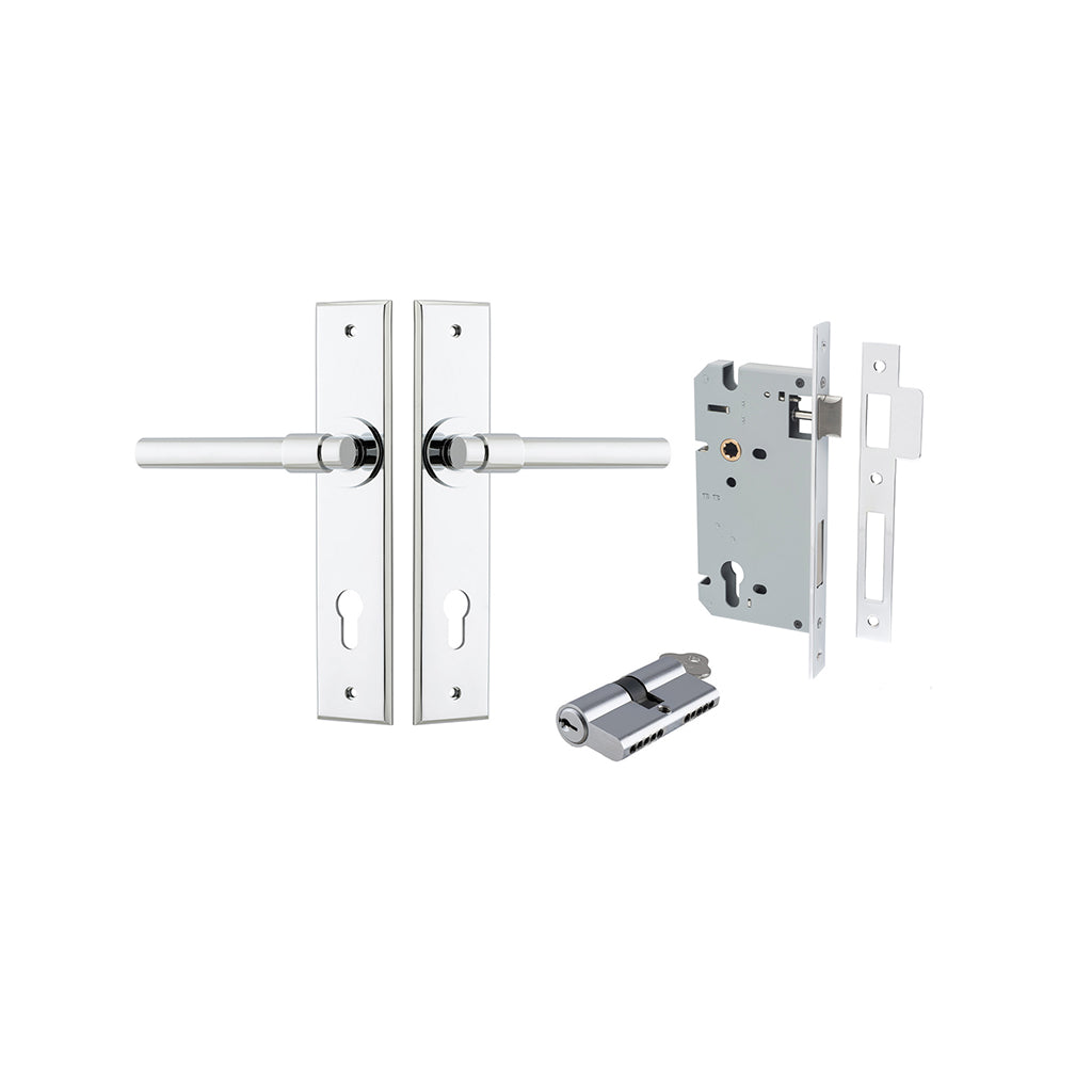 Helsinki Lever - Chamfered Backplate Polished Chrome / Entrance / Entrance Kit Dual Function (Key-Key)