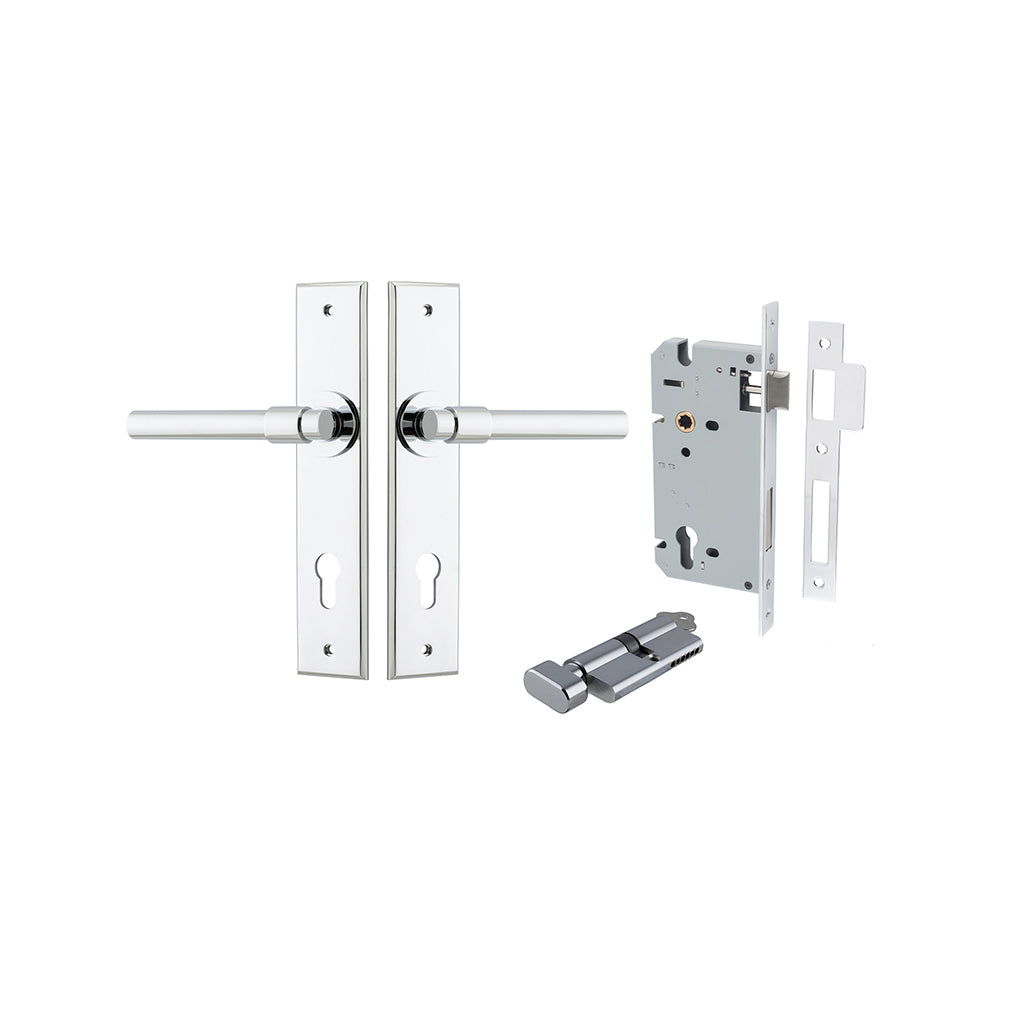 Helsinki Lever - Chamfered Backplate Polished Chrome / Entrance / Entrance Kit (Key-Thumb)