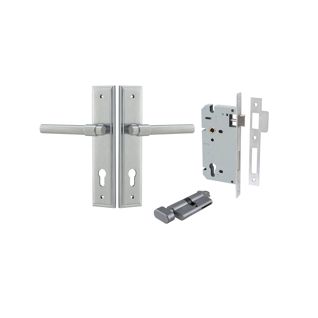 Helsinki Lever - Stepped Backplate Brushed Chrome / Entrance / Entrance Kit (Key-Thumb)