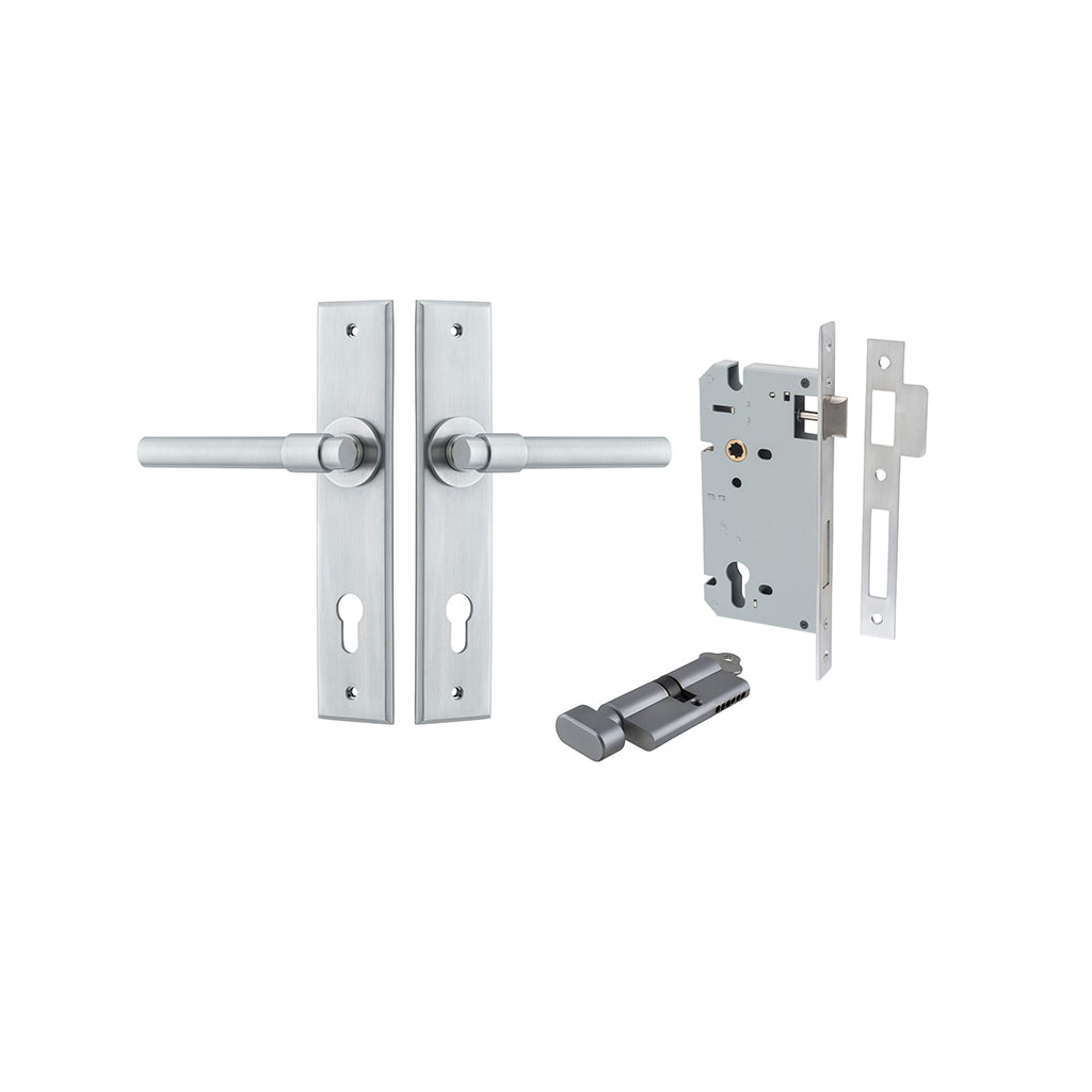 Helsinki Lever - Chamfered Backplate Brushed Chrome / Entrance / Entrance Kit (Key-Thumb)