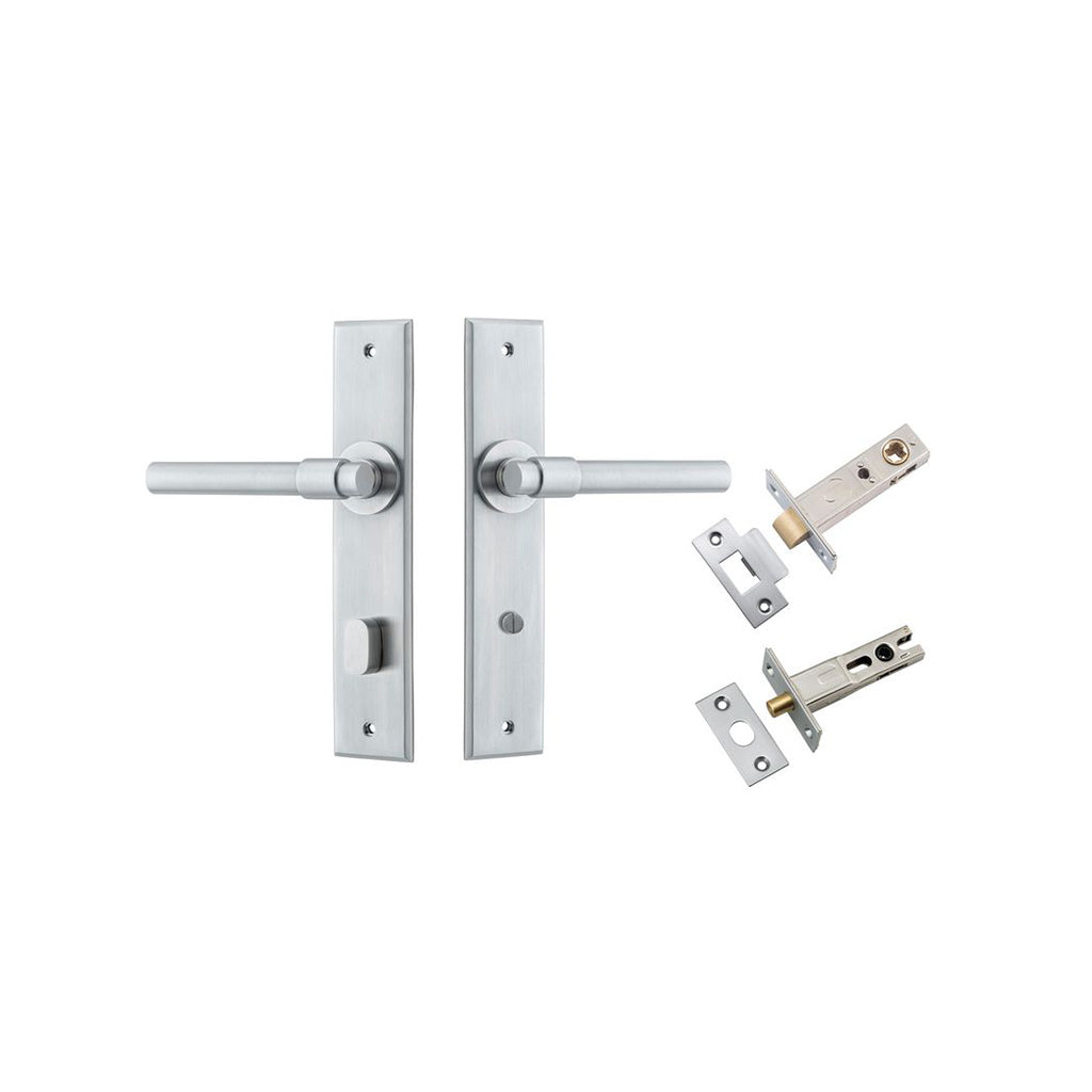 Helsinki Lever - Chamfered Backplate Brushed Chrome / Privacy / Separate Privacy Kit