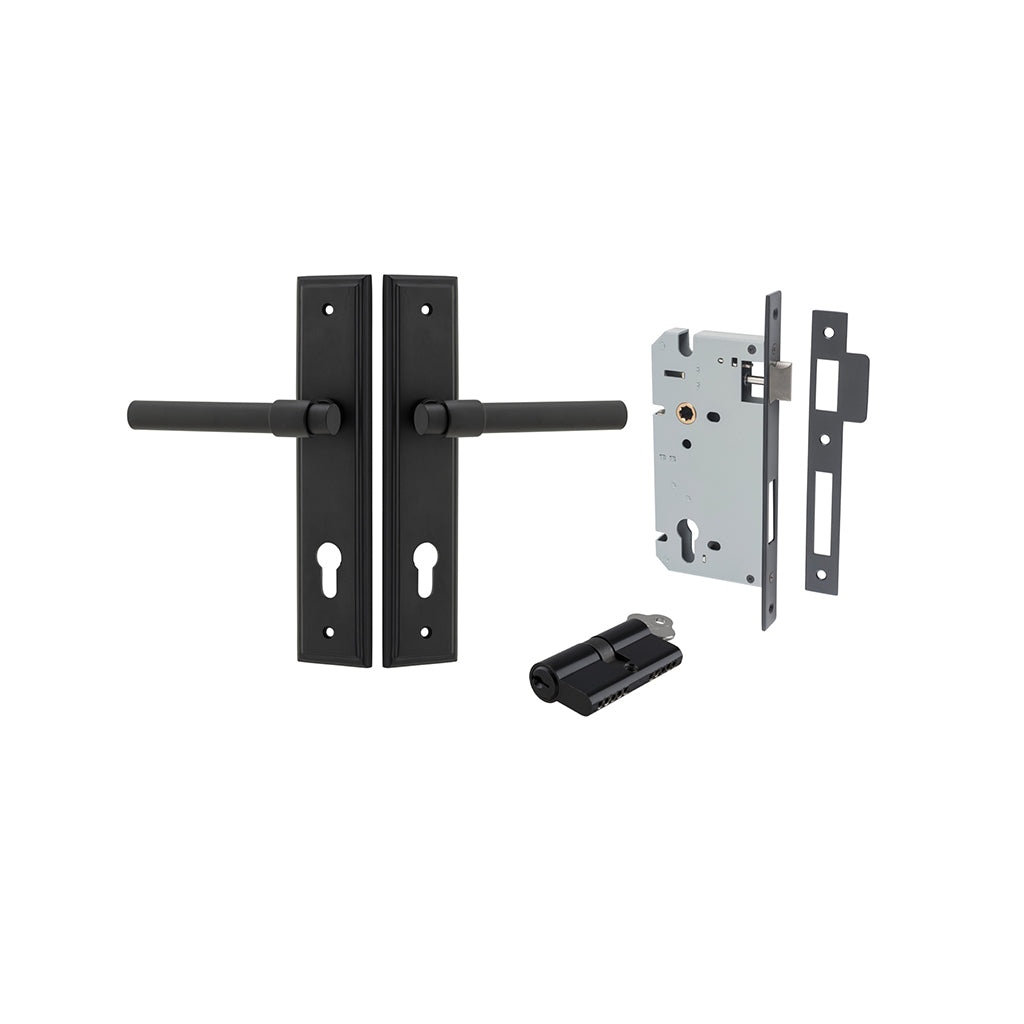 Helsinki Lever - Stepped Backplate Matt Black / Entrance / Entrance Kit Dual Function (Key-Key)