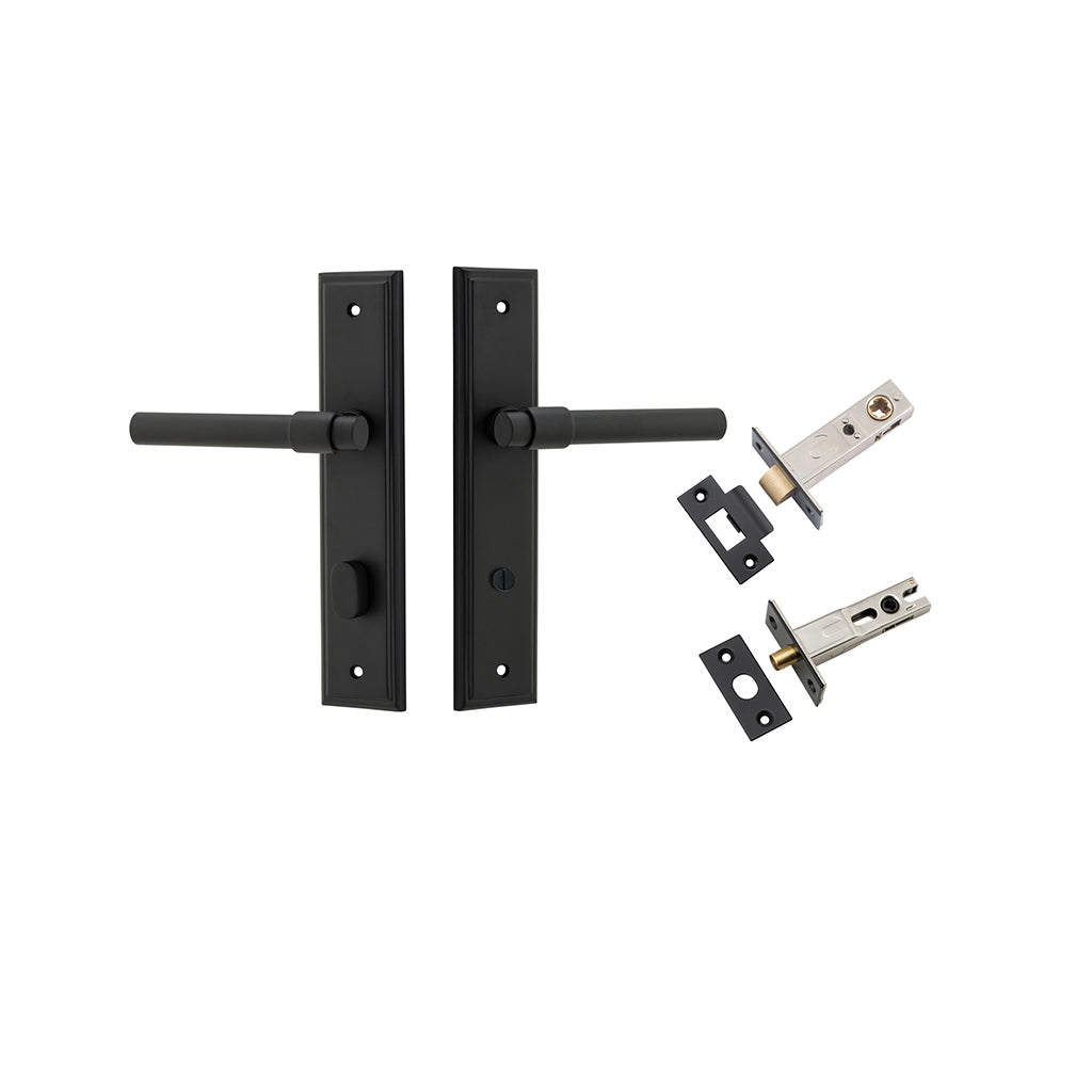 Helsinki Lever - Stepped Backplate Matt Black / Privacy / Separate Privacy Kit