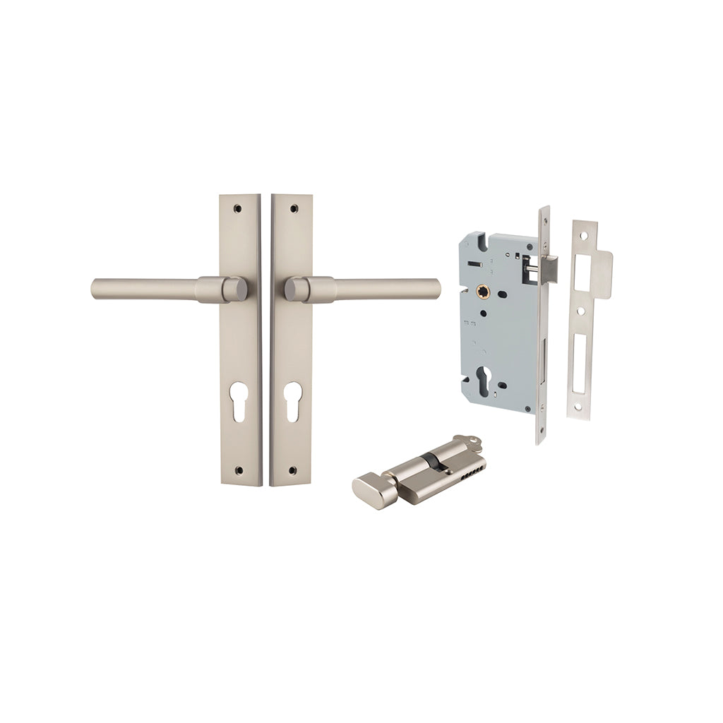 Helsinki Lever - Rectangular Backplate Satin Nickel / Entrance / Entrance Kit (Key-Thumb)