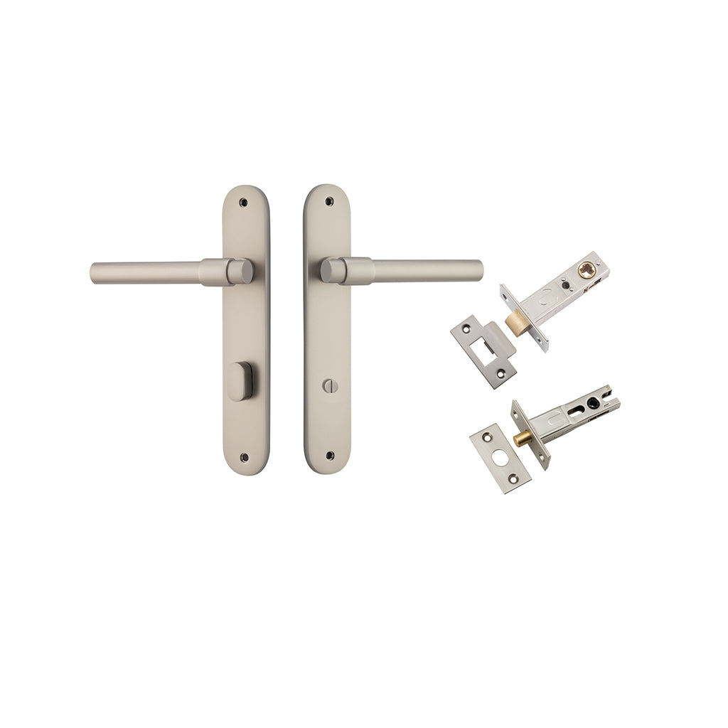 Helsinki Lever - Oval Backplate Satin Nickel / Privacy / Separate Privacy Kit
