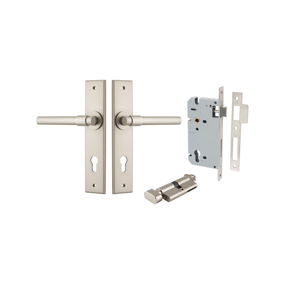 Helsinki Lever - Chamfered Backplate Satin Nickel / Entrance / Entrance Kit (Key-Thumb)