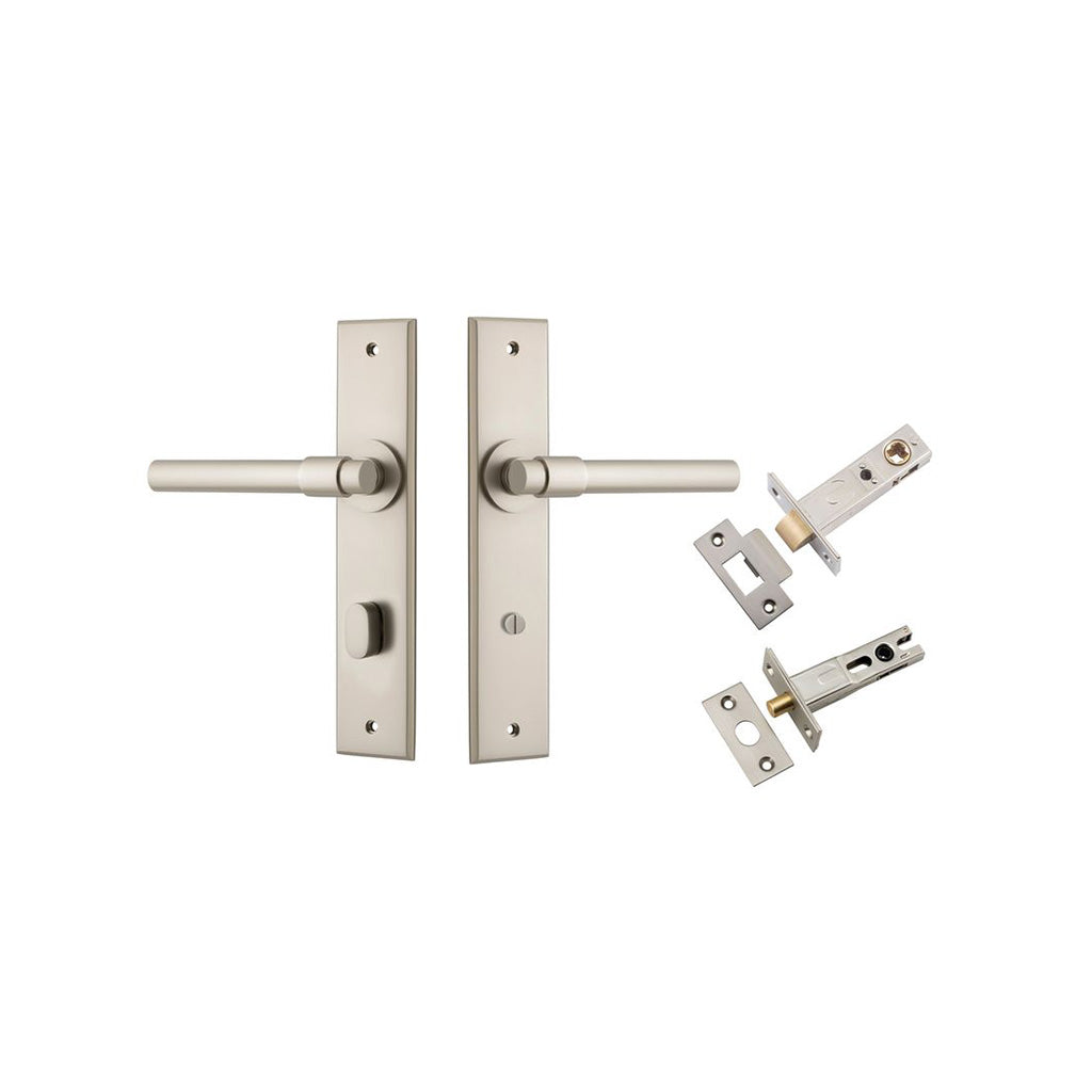Helsinki Lever - Chamfered Backplate Satin Nickel / Privacy / Separate Privacy Kit