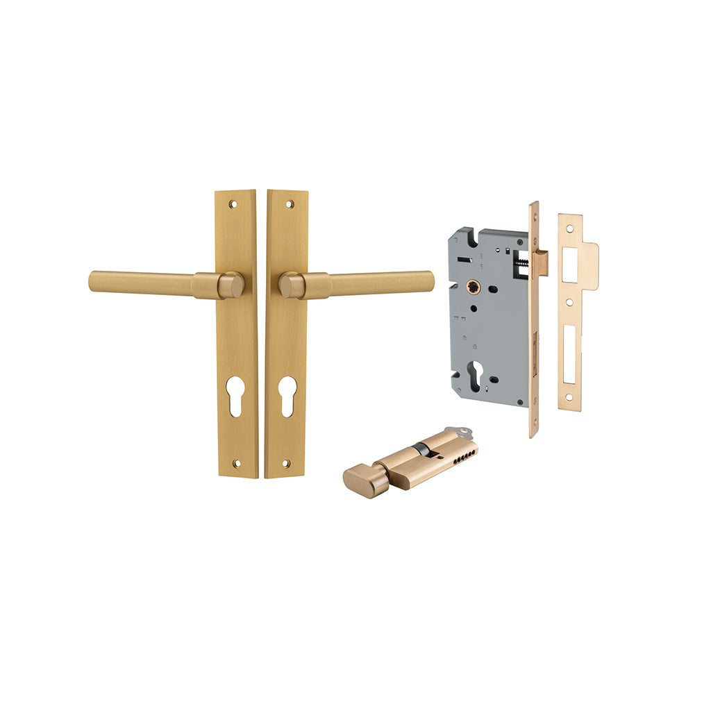 Helsinki Lever - Rectangular Backplate Brushed Brass / Entrance / Entrance Kit (Key-Thumb)