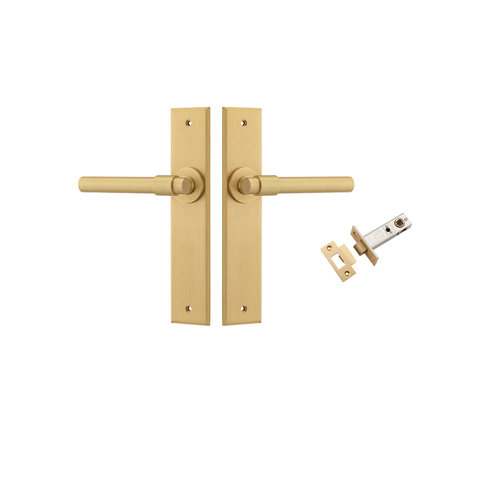 Helsinki Lever - Chamfered Backplate Brushed Brass / Passage / Passage Kit