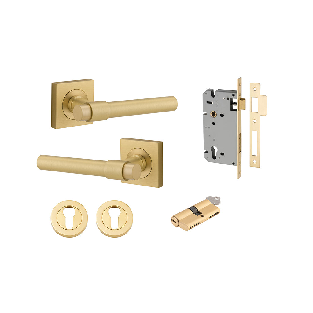 Helsinki Lever - Square Rose Brushed Gold PVD / Entrance / Entrance Kit Dual Function (Key-Key)