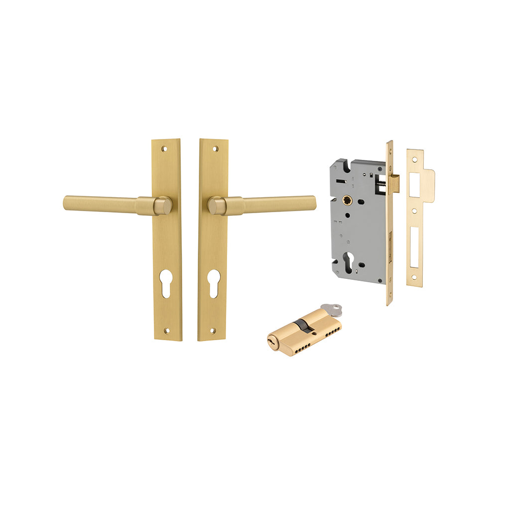 Helsinki Lever - Rectangular Backplate Brushed Gold PVD / Entrance / Entrance Kit Dual Function (Key-Key)