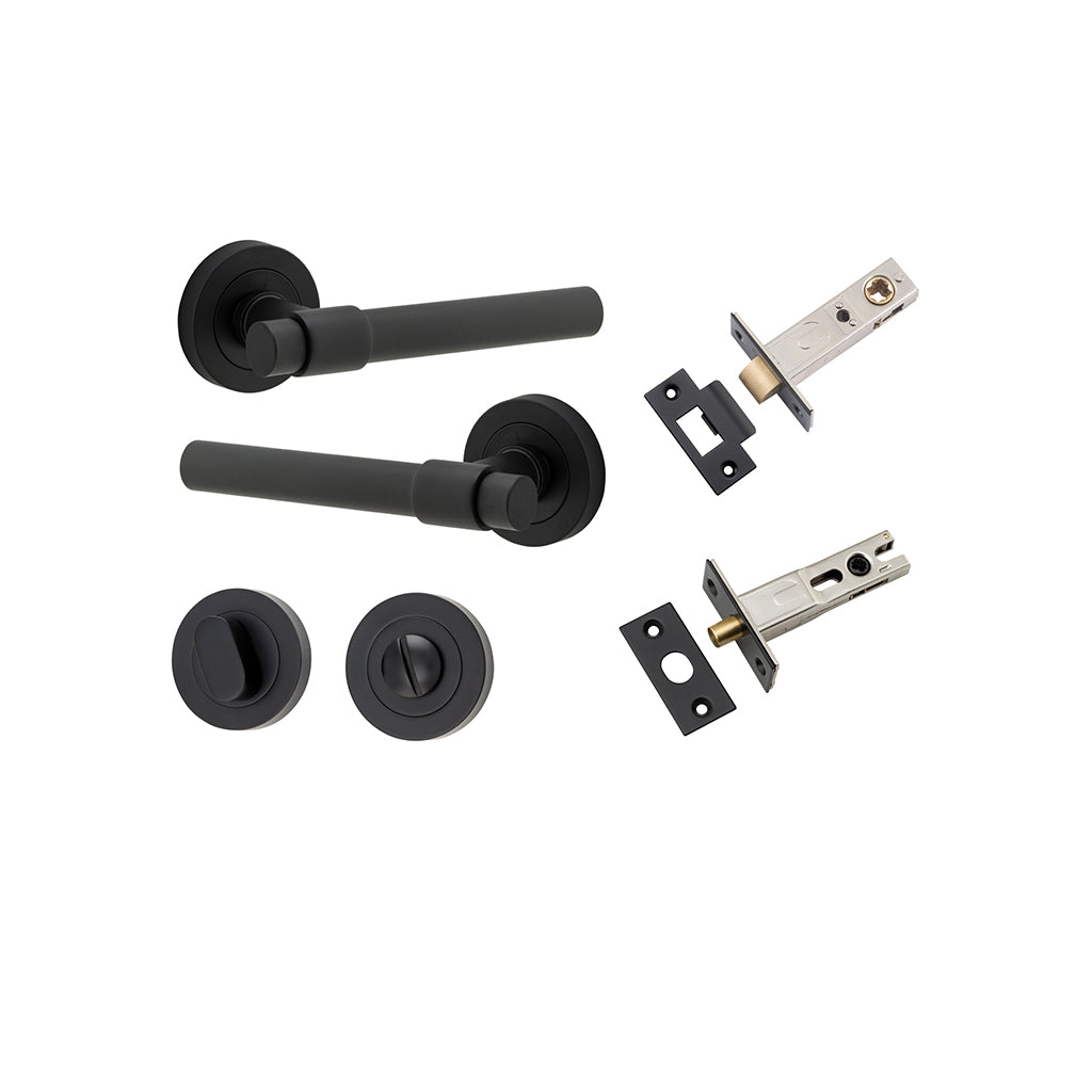 Helsinki Lever - Round Rose Matt Black / Privacy / Separate Privacy Kit