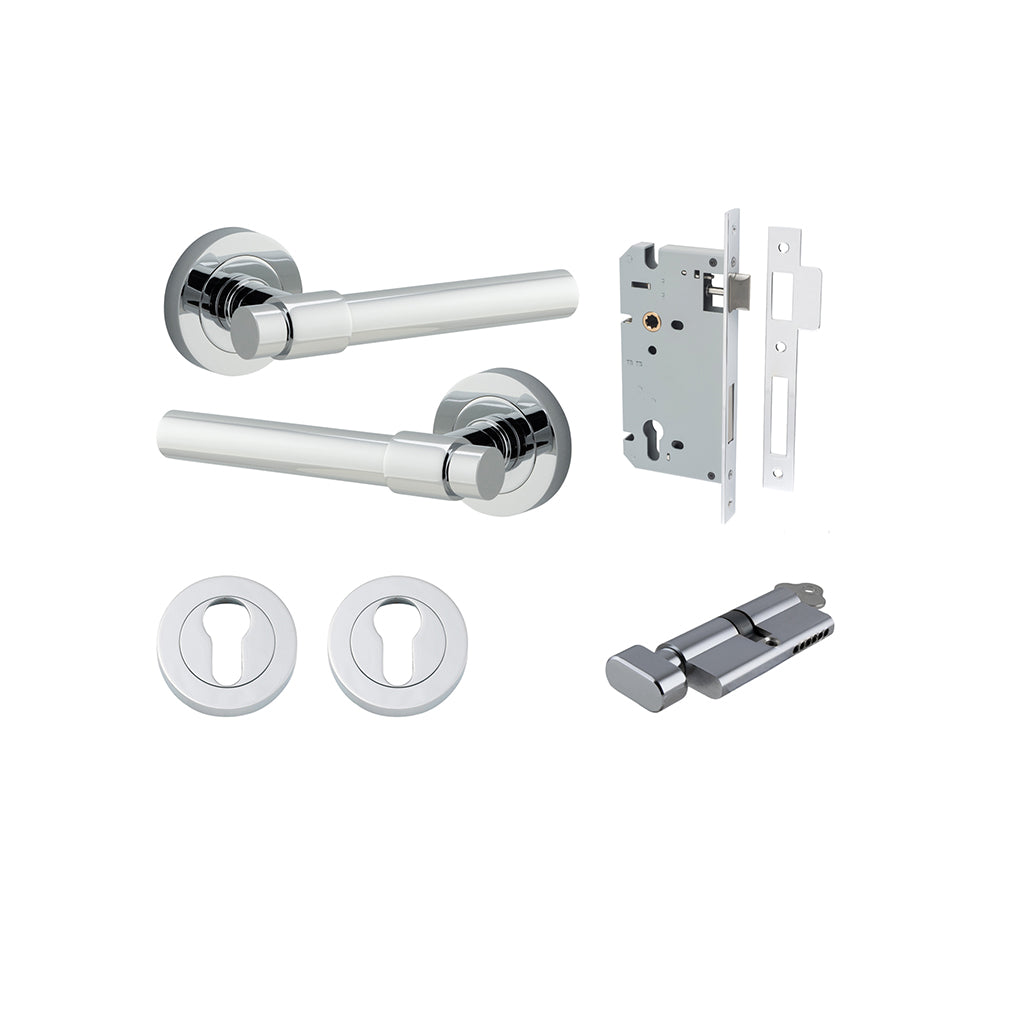 Helsinki Lever - Round Rose Polished Chrome / Entrance / Entrance Kit (Key-Thumb)