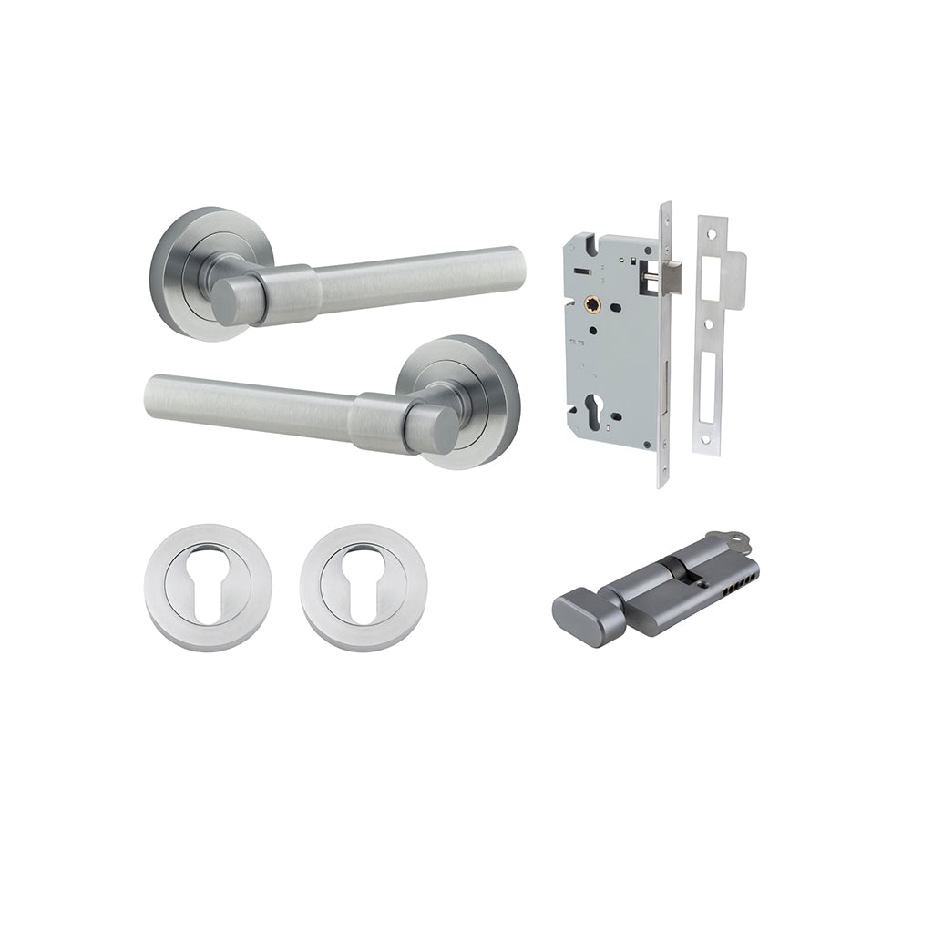 Helsinki Lever - Round Rose Brushed Chrome / Entrance / Entrance Kit (Key-Thumb)