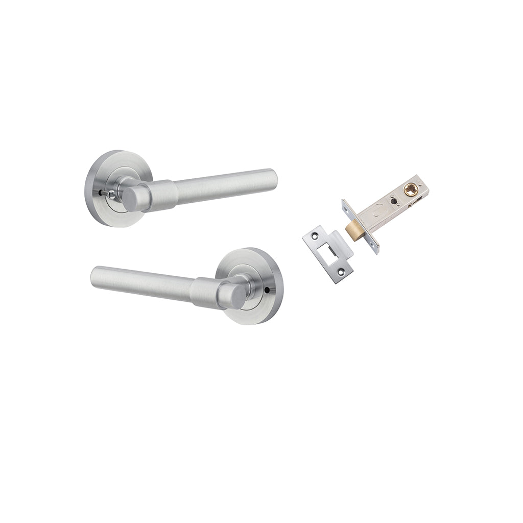 Helsinki Lever - Round Rose Brushed Chrome / Privacy / Inbuilt Privacy Kit
