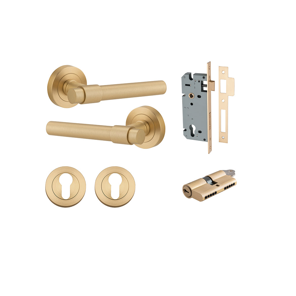 Helsinki Lever - Round Rose Brushed Brass / Entrance / Entrance Kit Dual Function (Key-Key)