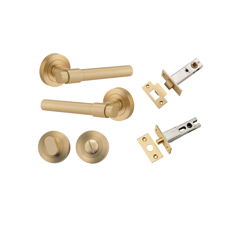 Helsinki Lever - Round Rose Brushed Brass / Privacy / Separate Privacy Kit