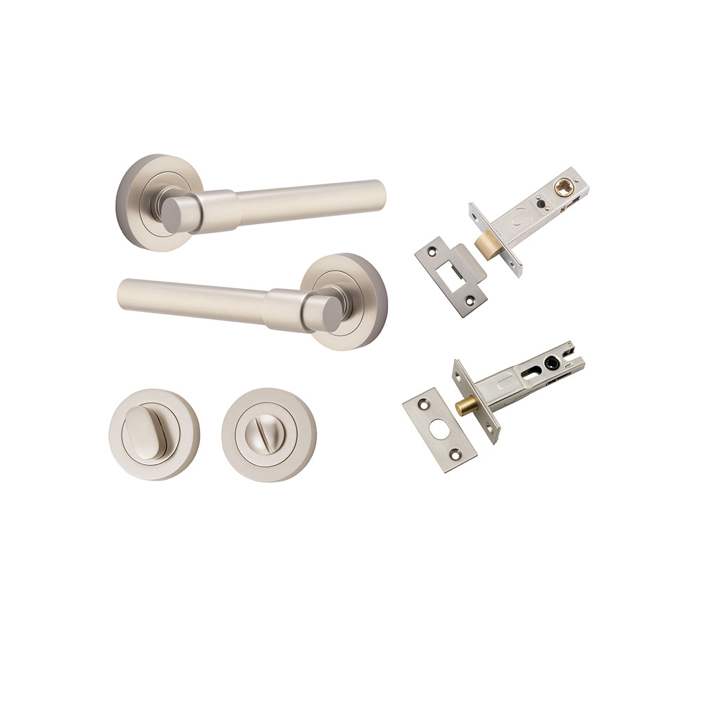 Helsinki Lever - Round Rose Satin Nickel / Privacy / Separate Privacy Kit