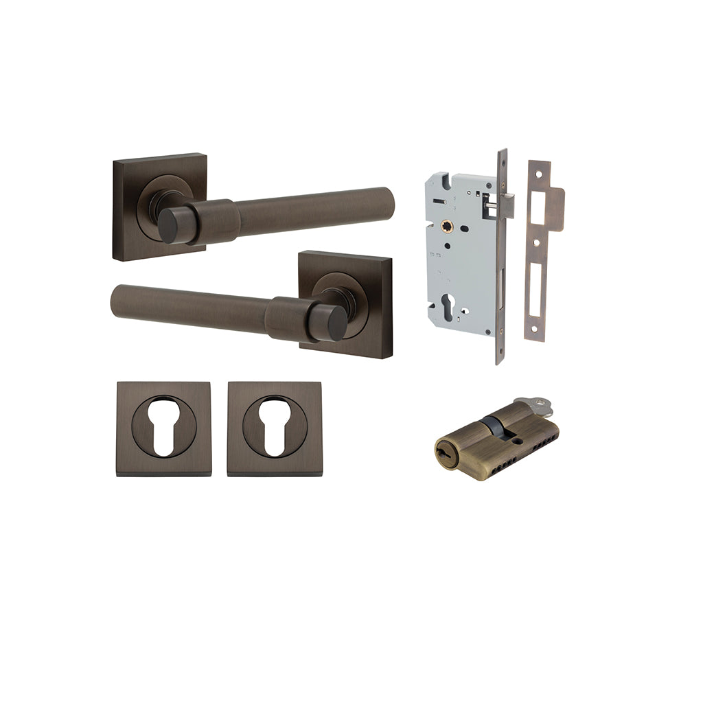 Helsinki Lever - Square Rose Signature Brass / Entrance / Entrance Kit Dual Function (Key-Key)