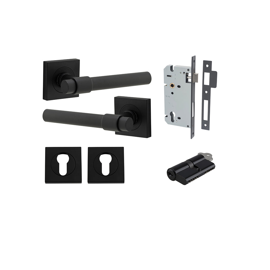 Helsinki Lever - Square Rose Matt Black / Entrance / Entrance Kit Dual Function (Key-Key)
