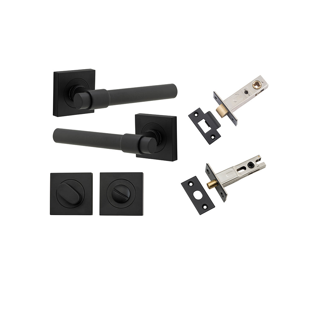 Helsinki Lever - Square Rose Matt Black / Privacy / Separate Privacy Kit