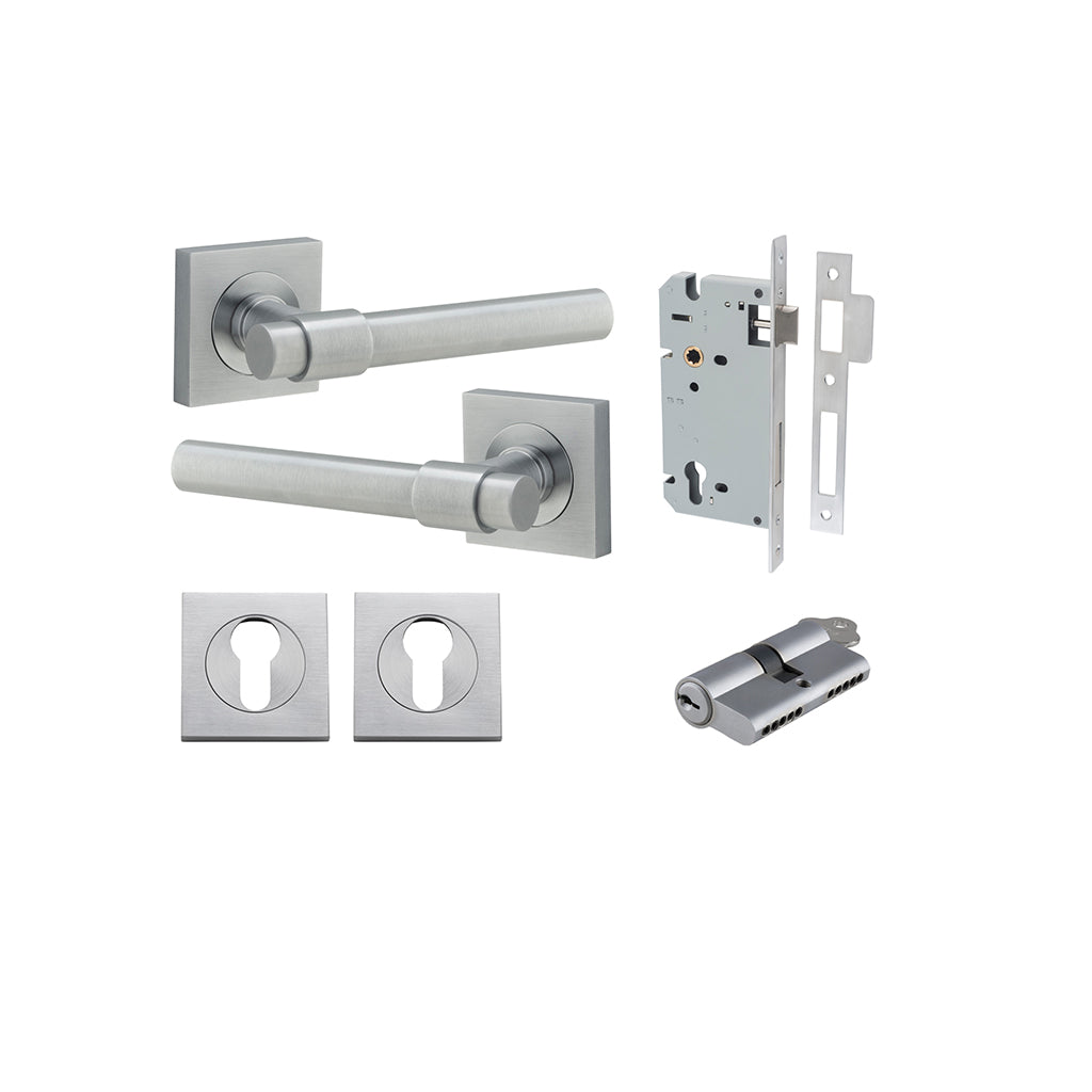Helsinki Lever - Square Rose Brushed Chrome / Entrance / Entrance Kit Dual Function (Key-Key)