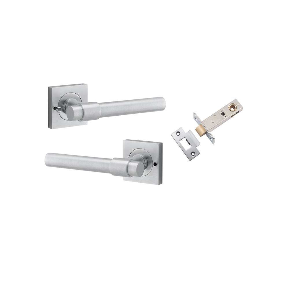 Helsinki Lever - Square Rose Brushed Chrome / Privacy / Inbuilt Privacy Kit