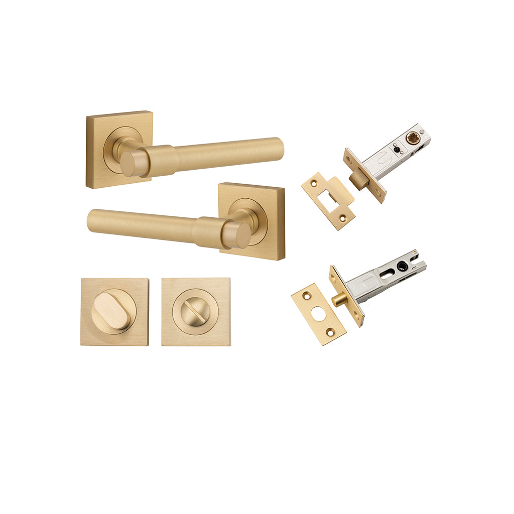 Helsinki Lever - Square Rose Brushed Brass / Privacy / Separate Privacy Kit