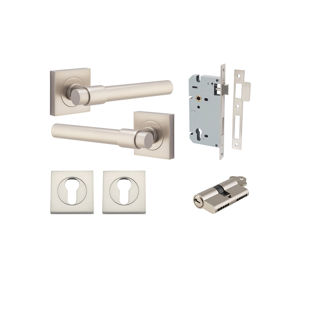 Helsinki Lever - Square Rose Satin Nickel / Entrance / Entrance Kit Dual Function (Key-Key)