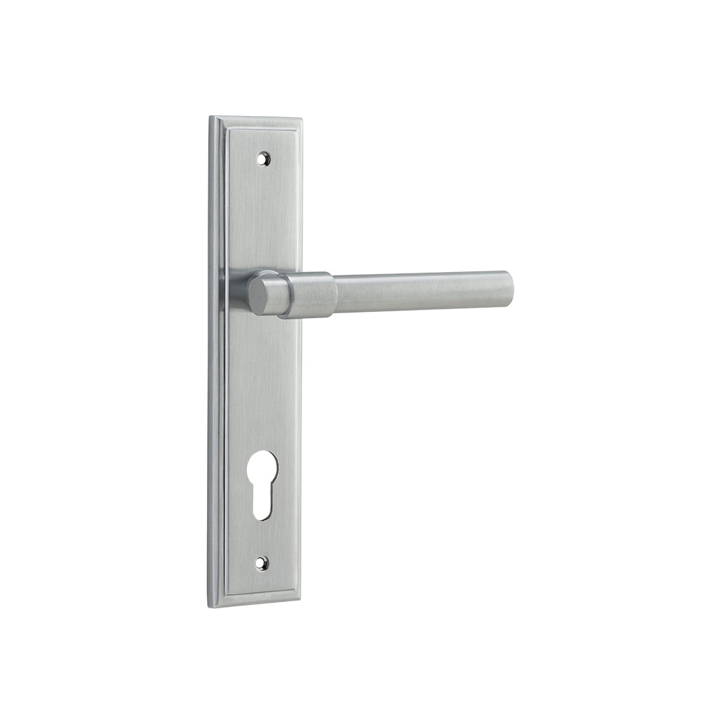 Helsinki Lever - Stepped Backplate Brushed Chrome / Entrance / Lever Set Only