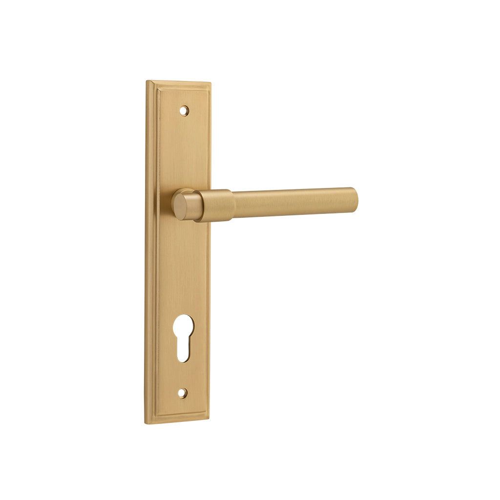 Helsinki Lever - Stepped Backplate Brushed Brass / Entrance / Lever Set Only