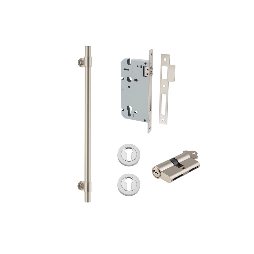 Helsinki Pull Handle Satin Nickel / 450mm / Entrance Kit Dual Function (Key-Key)